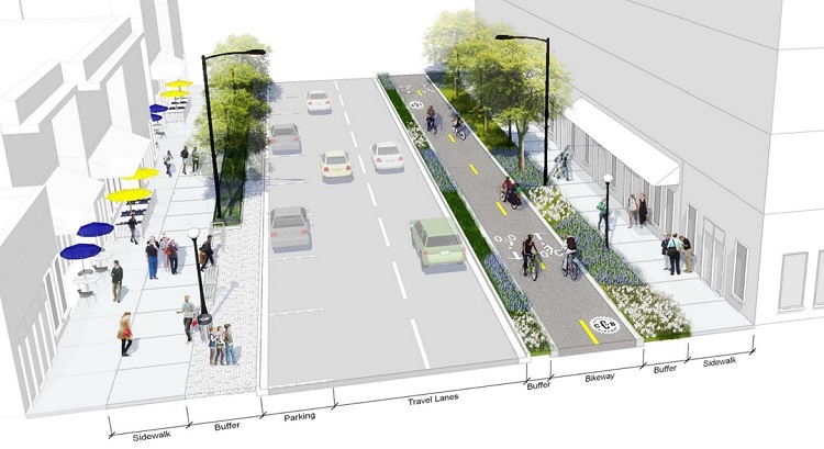 A rendering of the streetscape for Jackson Street, Capital City Bikeway