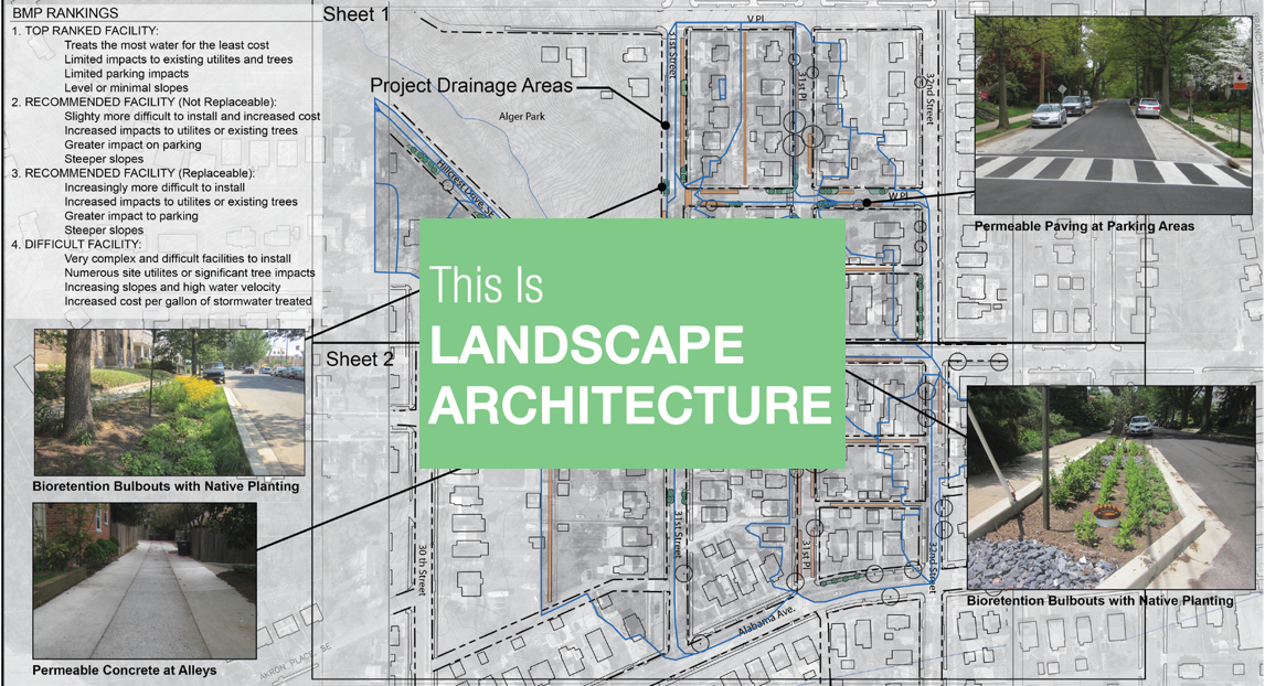 Graphics from Alger - Dix neighborhood low-impact development designs. This is landscape architecture