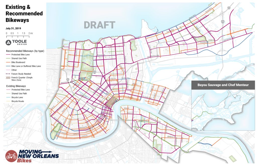 Map of proposed bikeways in New Orleans for Moving New Orleans Bikes