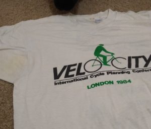 An image of the official t-shirt from Velo City Conference in 1984