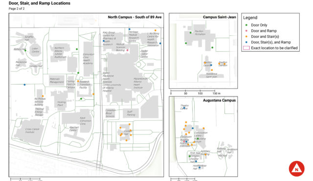 Map analysis of doors and ramps at the University of Alberta campus