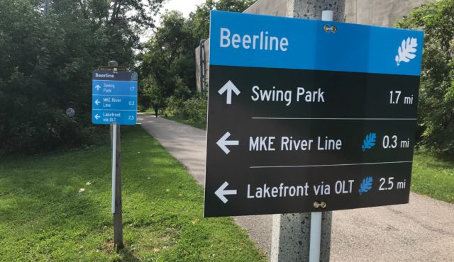 Temporary wayfinding for the Beerline segment of the Oak Leaf Trail