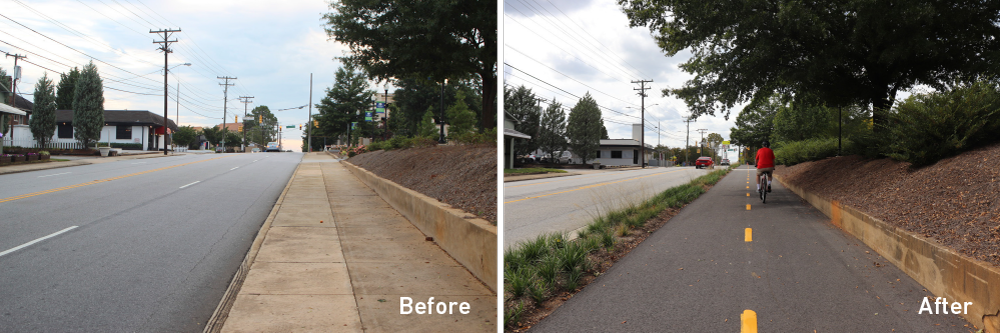 A before-and-after comparison of the Hub City Hopper trail extension