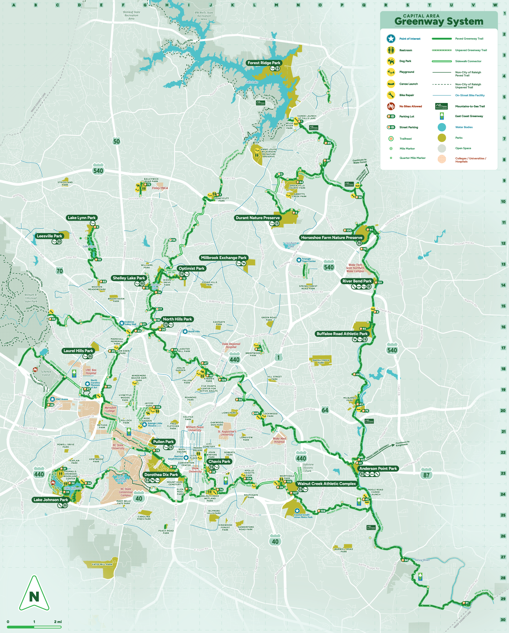 A map of the Capital Area Greenway System, drawn to scale.