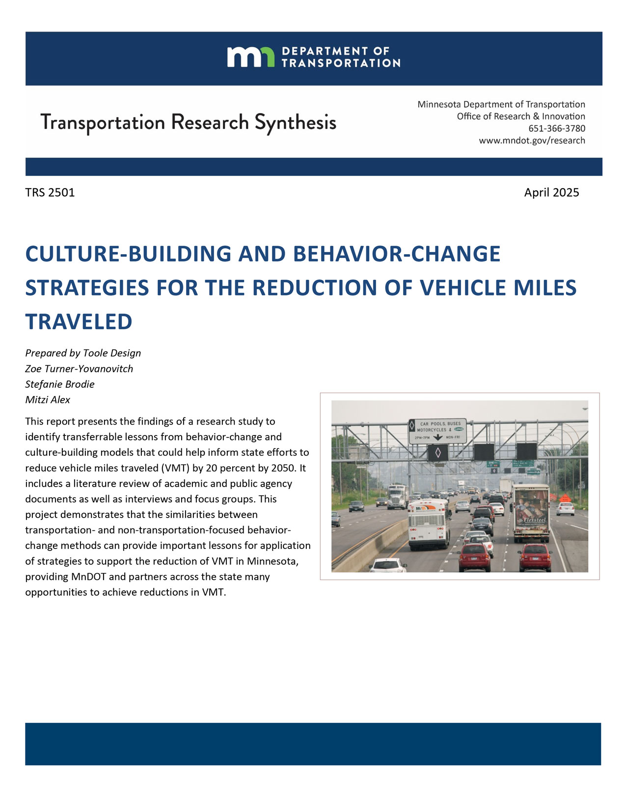 MnDOT VMT Behavior Change Research Study Cover