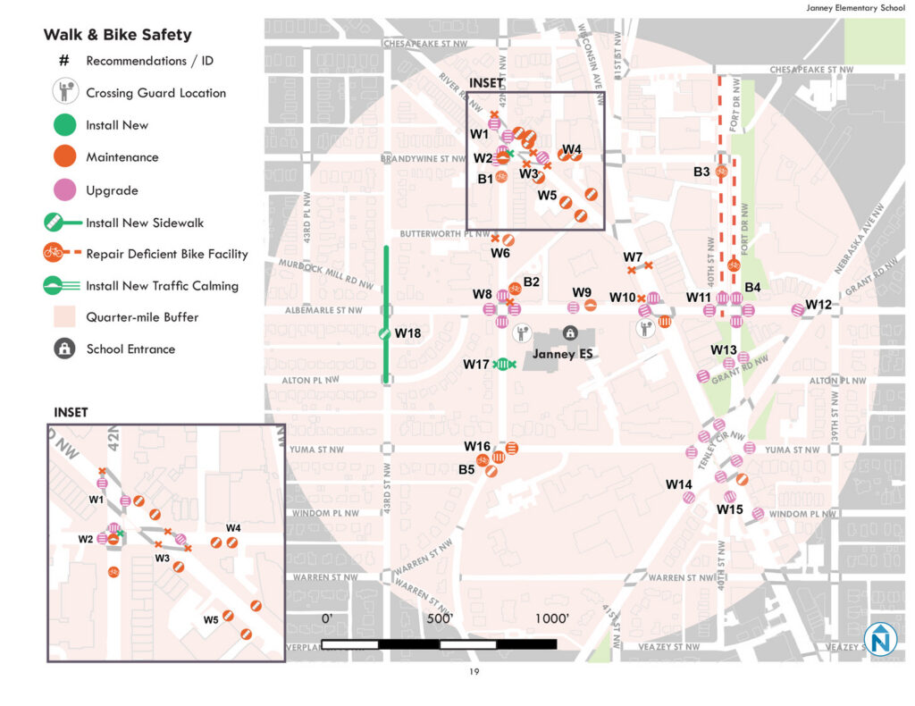 Walk and bike safety recommendations for a DC school