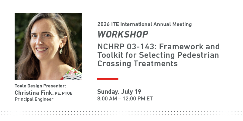 Graphic with details of the ITE workshop session on NCHRP 03-143